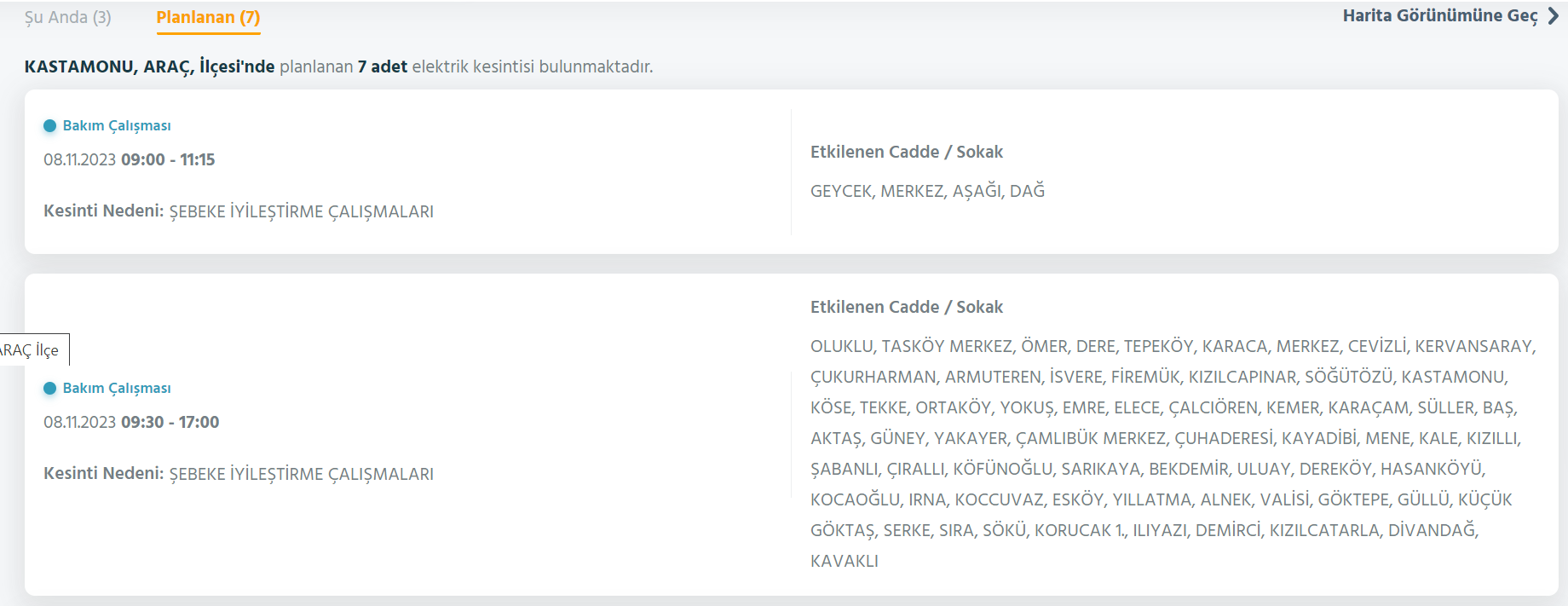 Kastamonu elektrik kesintisi