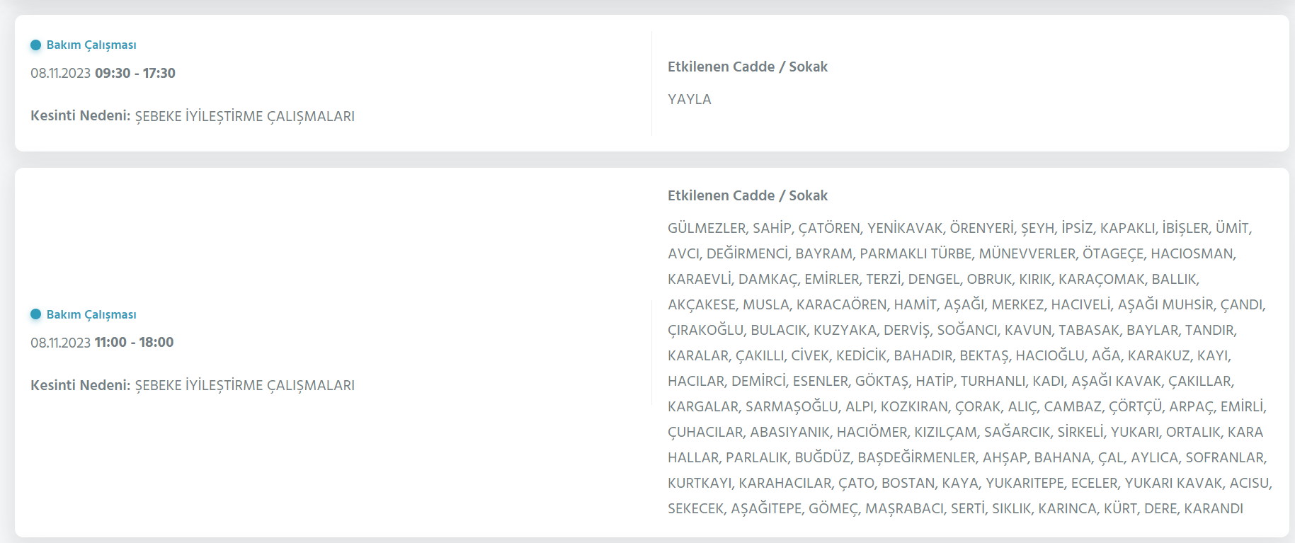 Kastamonu elektrik kesintisi