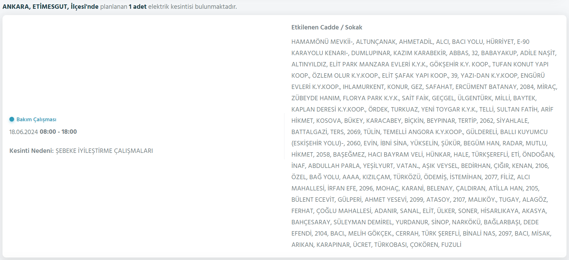 Ankara elektrik kesintisi 1