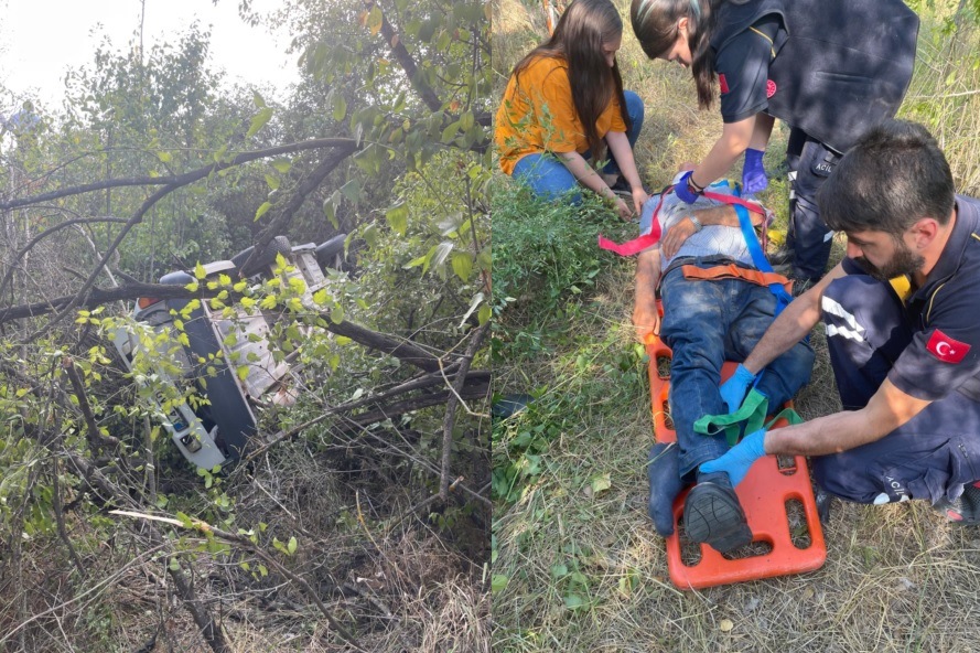 Bolu Göynük Otomobil Şarampole Devrildi